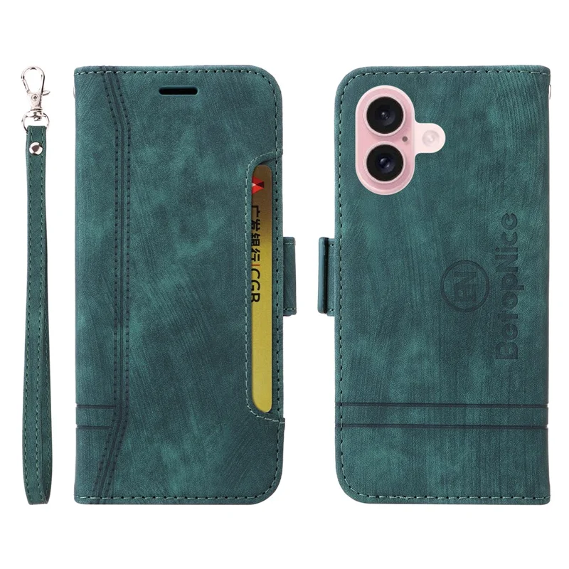 BETOPNICE 001 for iPhone 16 Case Leather Phone Cover Handbag Flip Stand Protective - Green