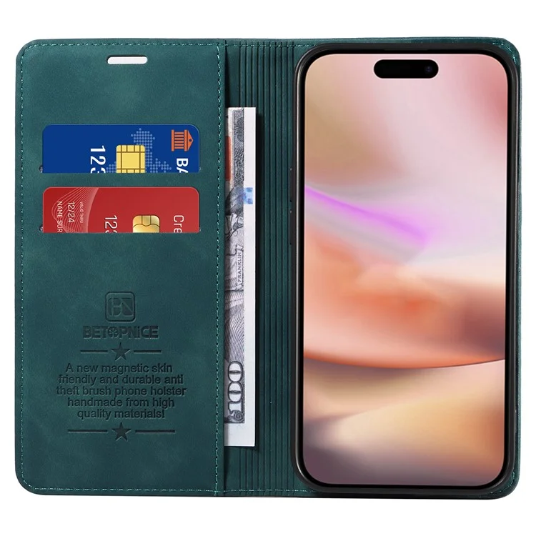 BETOPNICE 003 For iPhone 16 Plus Case RFID Blocking PU Leather Phone Cover - Green