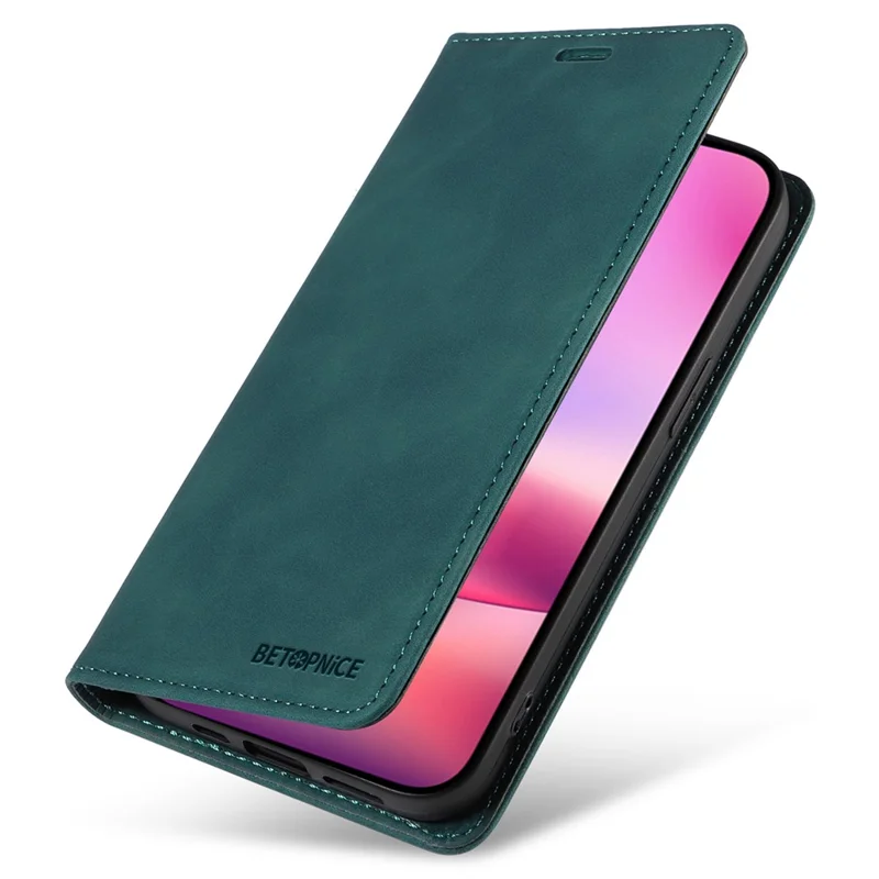 BETOPNICE 003 Fodral för iPhone 16 i läder med plånbok och ställfunktion Skyddande mobilhölse - Grön
