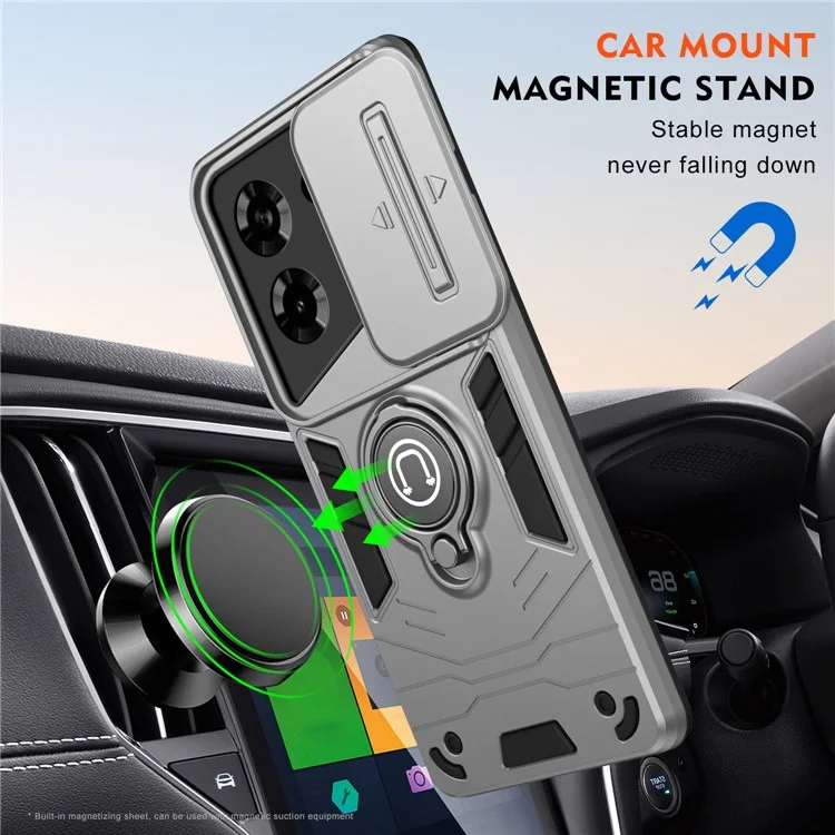 Para TECNO Pova 5 4G Capa Protetora da Câmera com Suporte Integrado Capa de Telefone PC+TPU - Cinza