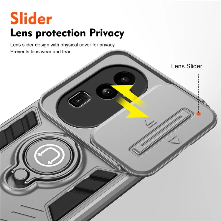 Für Oppo Reno10 Pro+ 5G Case Ring Kickstand Camshield PC+TPU Handyhülle - Grau