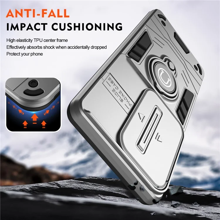 Für Oppo Reno10 Pro+ 5G Case Ring Kickstand Camshield PC+TPU Handyhülle - Grau