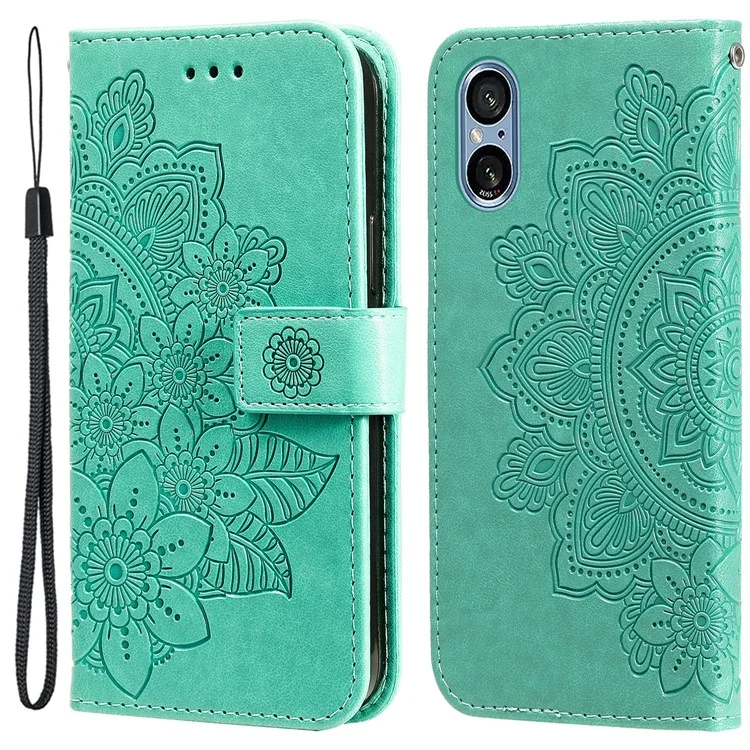 For Sony Xperia 5 V Case Floral Pattern PU Leather Wallet Stand Phone Cover - Green