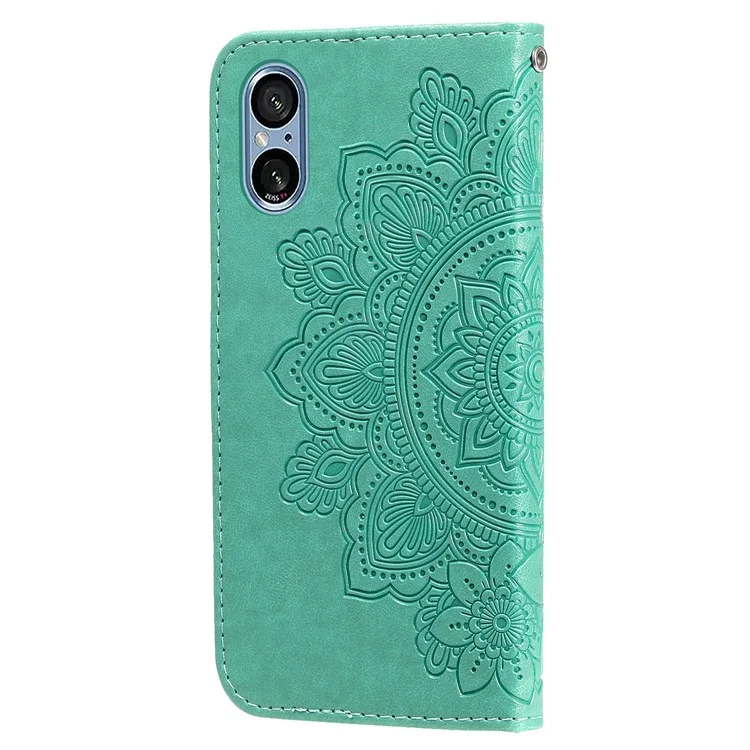 For Sony Xperia 5 V Case Floral Pattern PU Leather Wallet Stand Phone Cover - Green