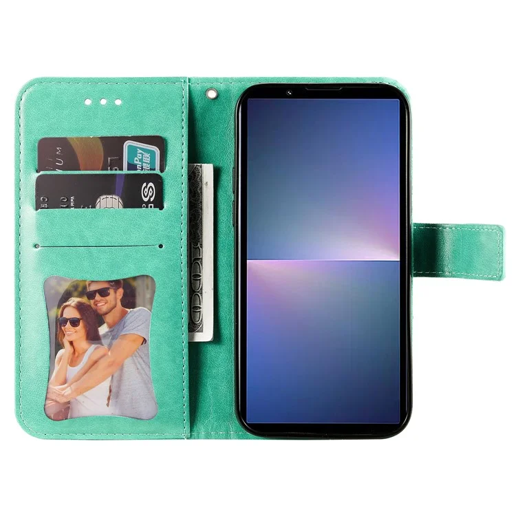 For Sony Xperia 5 V Case Floral Pattern PU Leather Wallet Stand Phone Cover - Green