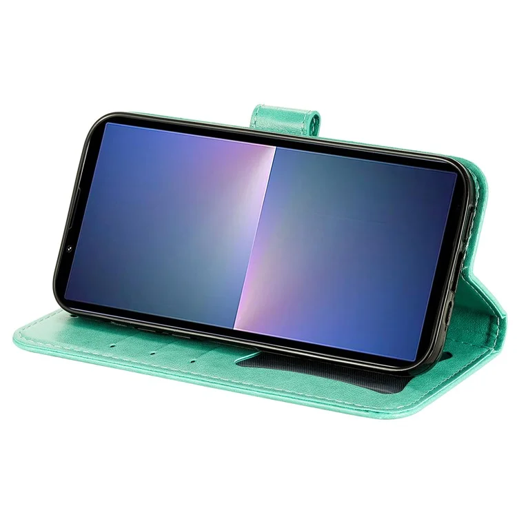 For Sony Xperia 5 V Case Floral Pattern PU Leather Wallet Stand Phone Cover - Green