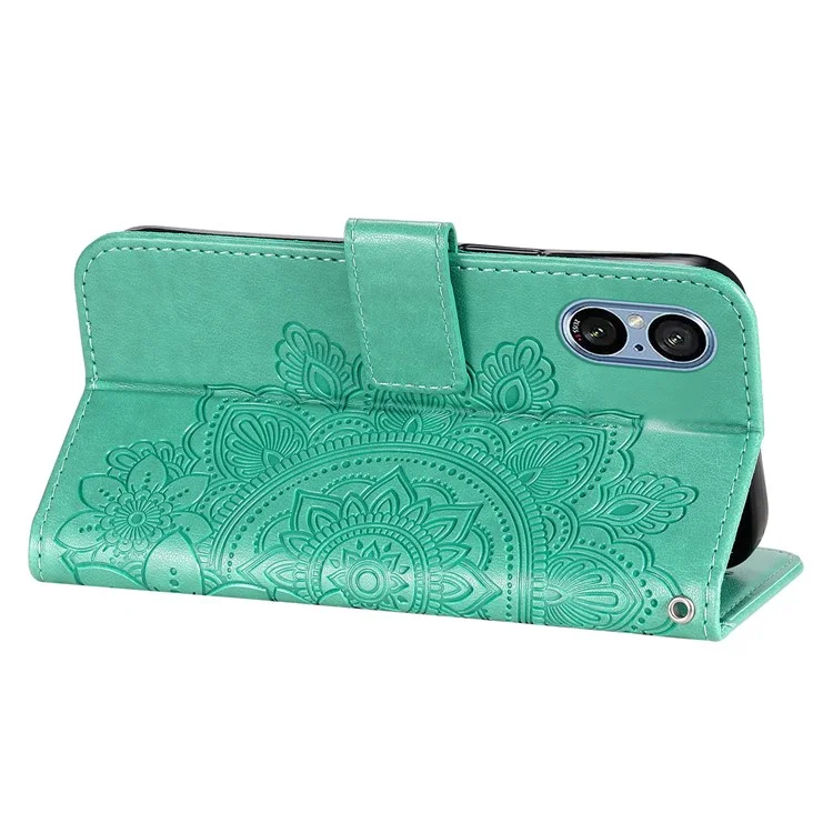For Sony Xperia 5 V Case Floral Pattern PU Leather Wallet Stand Phone Cover - Green