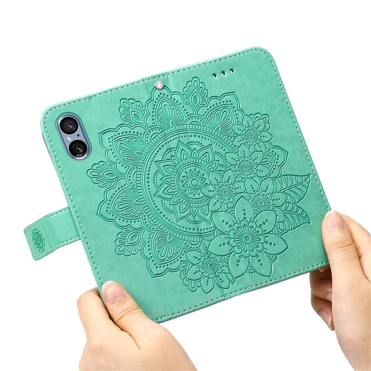 For Sony Xperia 5 V Case Floral Pattern PU Leather Wallet Stand Phone Cover - Green
