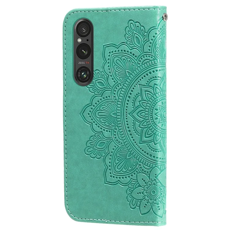 For Sony Xperia 1 V Case Floral Pattern PU Leather Wallet Stand Phone Cover - Green