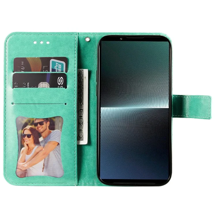 For Sony Xperia 1 V Case Floral Pattern PU Leather Wallet Stand Phone Cover - Green