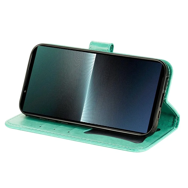 For Sony Xperia 1 V Case Floral Pattern PU Leather Wallet Stand Phone Cover - Green