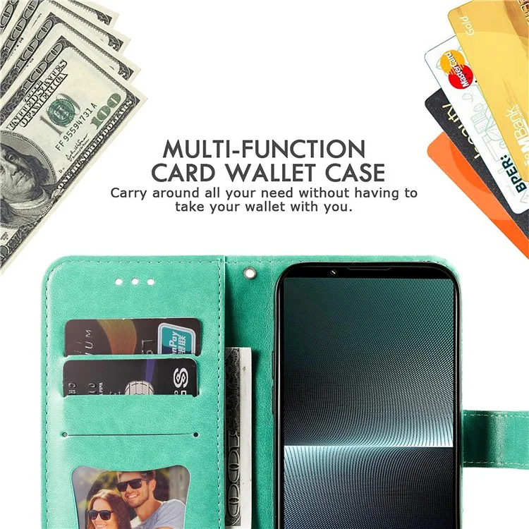 For Sony Xperia 1 V Case Floral Pattern PU Leather Wallet Stand Phone Cover - Green