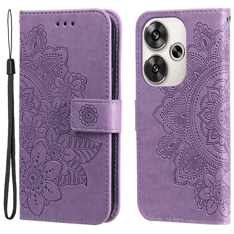 Pour Xiaomi Redmi Turbo 3 5G / Poco F6 5G Etui en cuir PU Housse de téléphone Motif floral - Violet