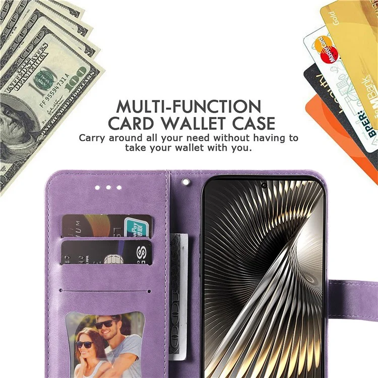Pour Xiaomi Redmi Turbo 3 5G / Poco F6 5G Etui en cuir PU Housse de téléphone Motif floral - Violet