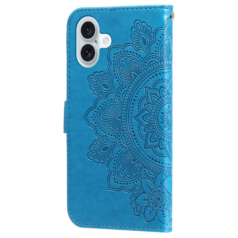 For iPhone 16 Plus Case Floral Pattern PU Leather Wallet Stand Phone Cover - Blue