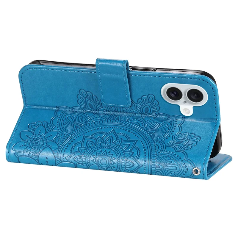 For iPhone 16 Plus Case Floral Pattern PU Leather Wallet Stand Phone Cover - Blue