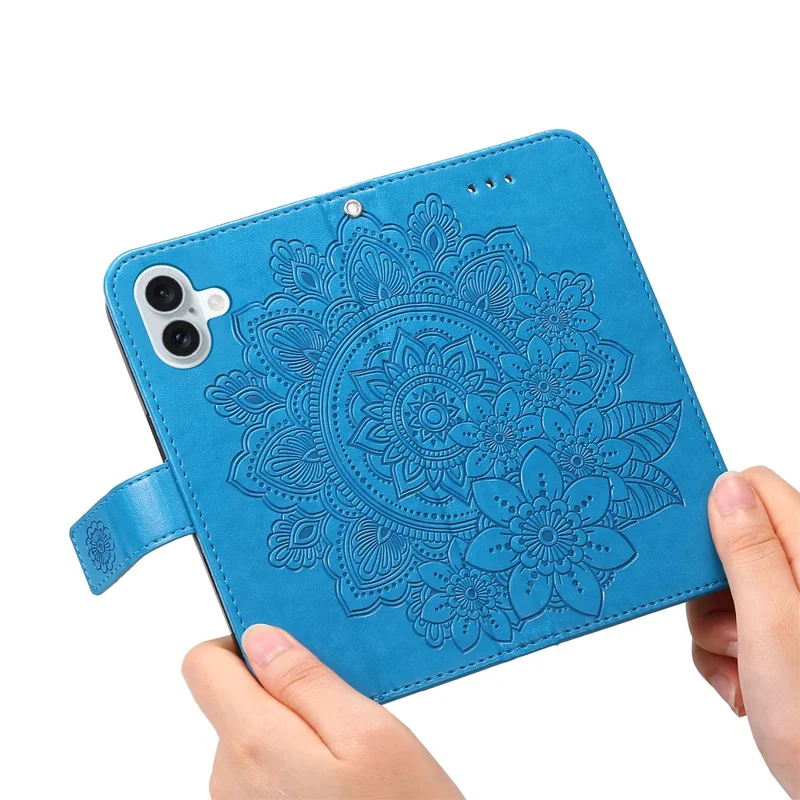 For iPhone 16 Plus Case Floral Pattern PU Leather Wallet Stand Phone Cover - Blue