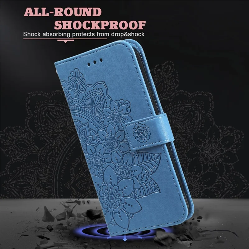 For iPhone 16 Plus Case Floral Pattern PU Leather Wallet Stand Phone Cover - Blue