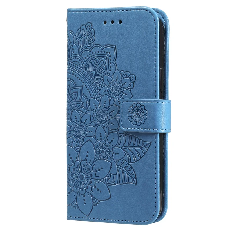 For iPhone 16 Plus Case Floral Pattern PU Leather Wallet Stand Phone Cover - Blue