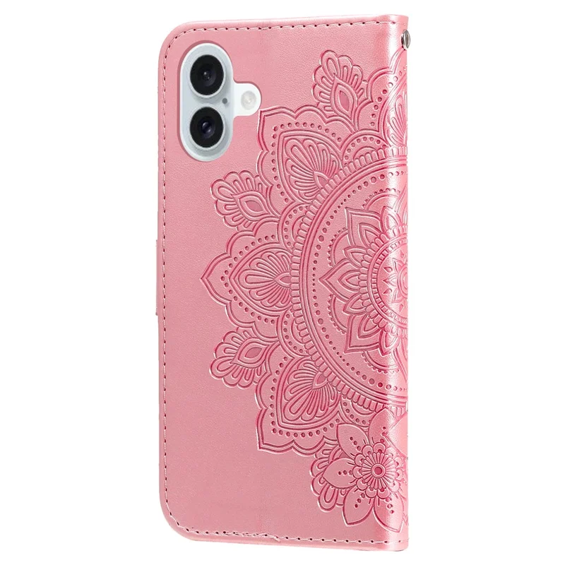 For iPhone 16 Plus Case Floral Pattern PU Leather Wallet Stand Phone Cover - Pink