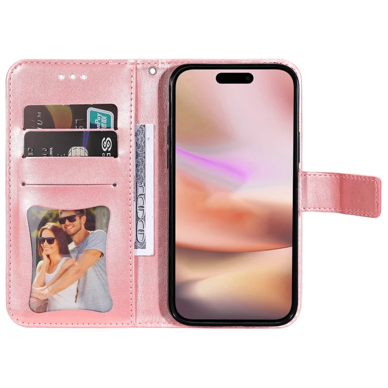 For iPhone 16 Plus Case Floral Pattern PU Leather Wallet Stand Phone Cover - Pink