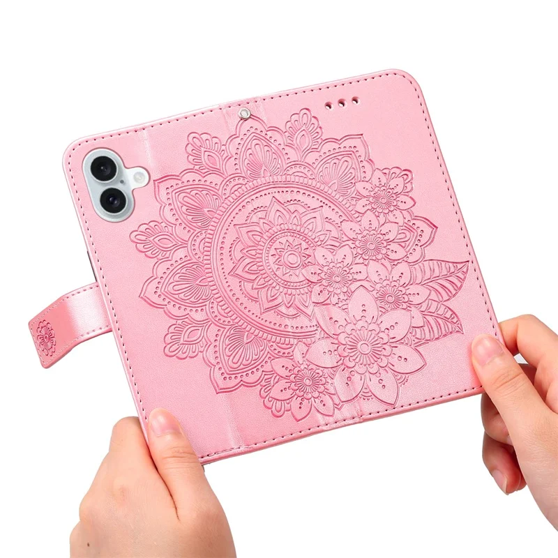 For iPhone 16 Plus Case Floral Pattern PU Leather Wallet Stand Phone Cover - Pink