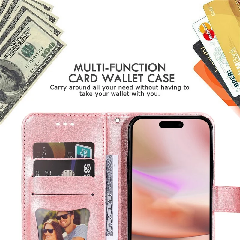 For iPhone 16 Plus Case Floral Pattern PU Leather Wallet Stand Phone Cover - Pink