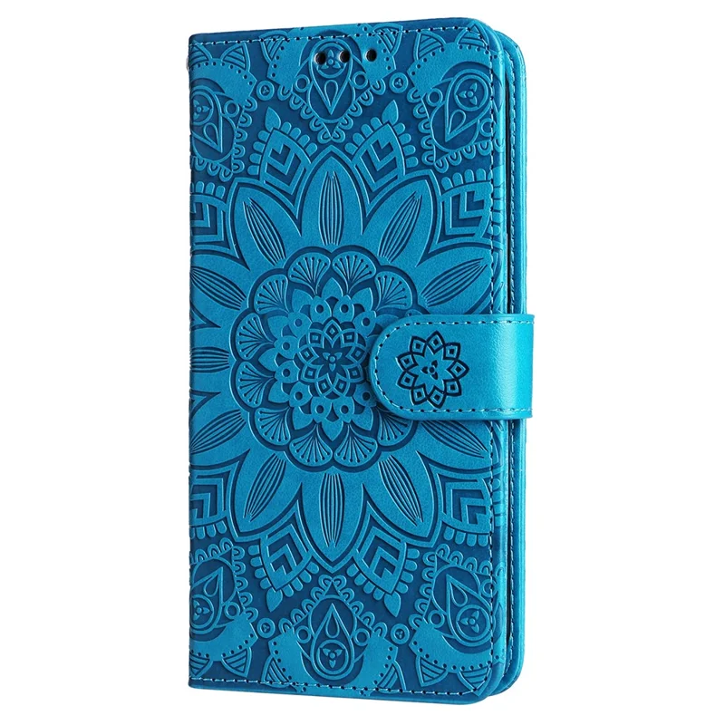 For Sony Xperia 1 VI Shockproof Phone Cover Wallet Stand PU Leather Phone Case with Imprinted Sunflower - Blue