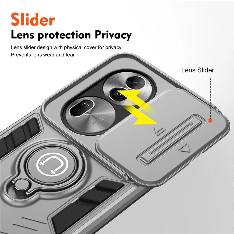 Para Oppo Reno11 Pro 5G (Global) Funda con Soporte, Tapa para Lente, Cubierta de Teléfono PC+TPU - Gris
