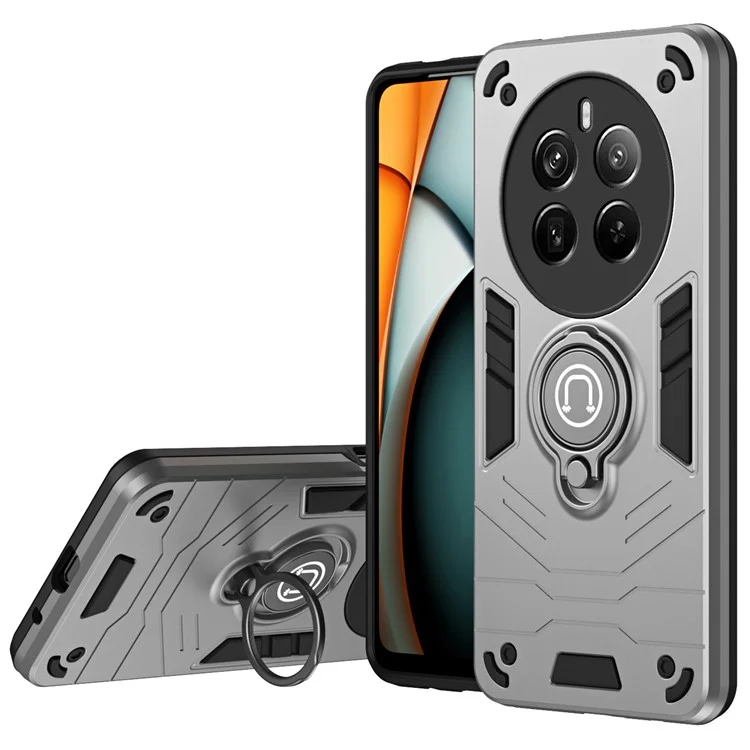 For Realme 12 Pro 5G / 12 Pro+ 5G Case PC+TPU Phone Cover with Ring Kickstand - Grey