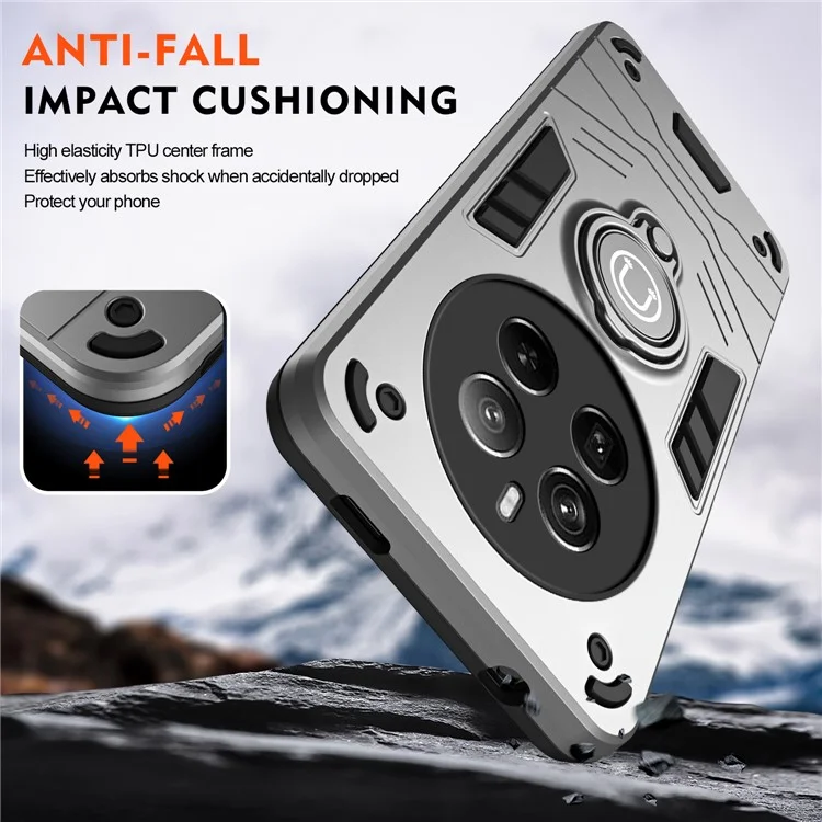 For Realme 12 Pro 5G / 12 Pro+ 5G Case PC+TPU Phone Cover with Ring Kickstand - Grey