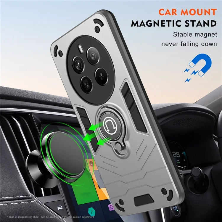 For Realme 12 Pro 5G / 12 Pro+ 5G Case PC+TPU Phone Cover with Ring Kickstand - Grey