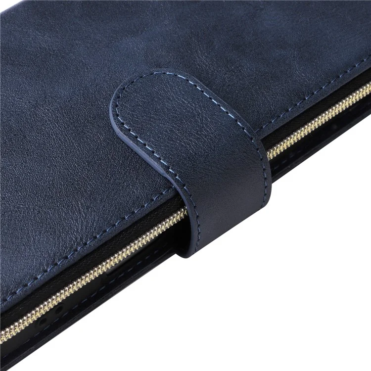 Para iPhone 16 Case 9 Card Slots PU Leather Zipper Wallet Phone Cover - Blue
