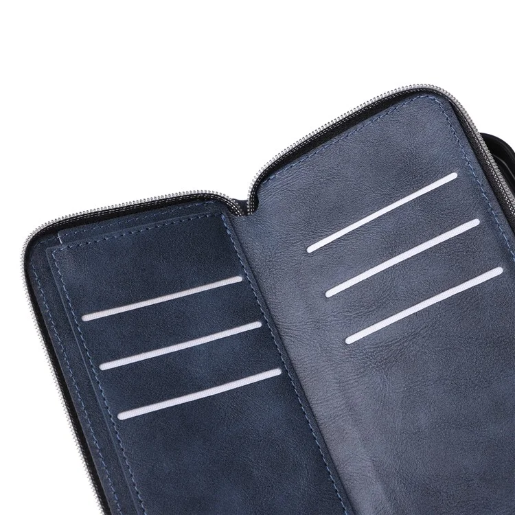 Para iPhone 16 Case 9 Card Slots PU Leather Zipper Wallet Phone Cover - Blue