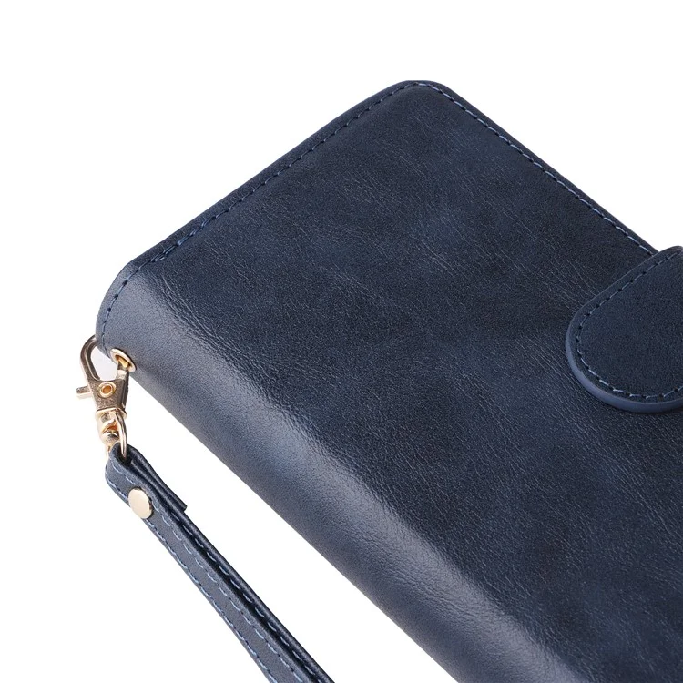 Para iPhone 16 Case 9 Card Slots PU Leather Zipper Wallet Phone Cover - Blue