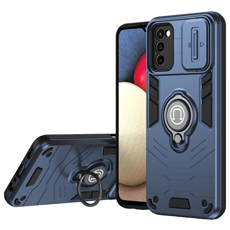 For Samsung Galaxy A03s (164.2 X 75.9 X 9.1mm) / A02s (164.2x75.9x9.1mm) Case TPU+PC Kickstand Phone Cover - Blue