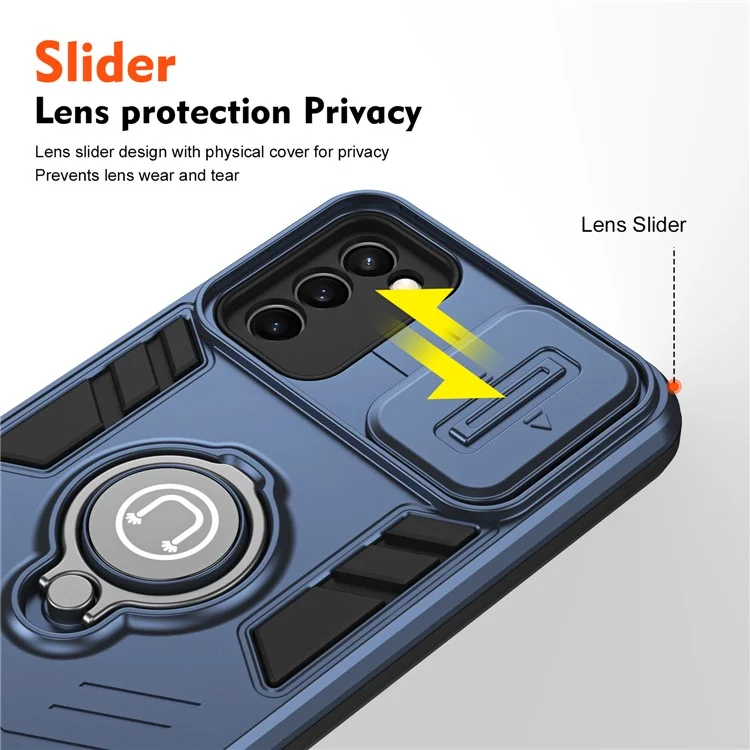 For Samsung Galaxy A03s (164.2 X 75.9 X 9.1mm) / A02s (164.2x75.9x9.1mm) Case TPU+PC Kickstand Phone Cover - Blue