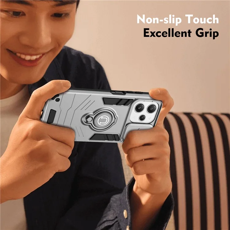 Pour Xiaomi Redmi 12 4G / 5G (Global) / Poco M6 Pro 5G Étui Anneau Support Kickstand PC+TPU Couvercle de Téléphone Protection de Lentille de Confidentialité - Gris