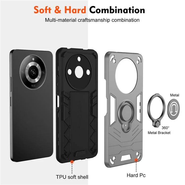 Per Realme Narzo 60 5G Case PC+TPU Supporto per supporto per telefono Copertura supporto magnetica per auto - Grigio