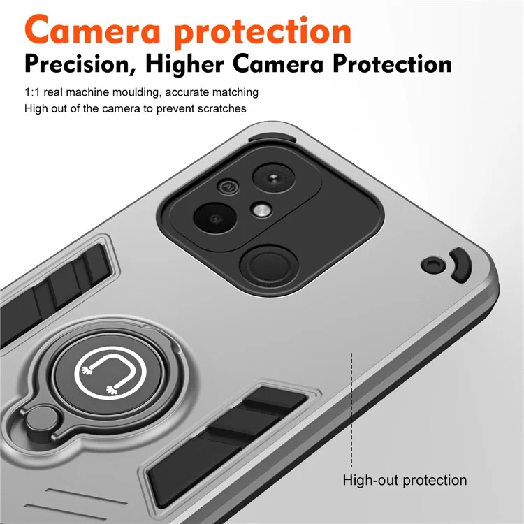 Pour Xiaomi Poco C55 4G / Redmi 12C 4G Étui de téléphone à ajustement slim en PC+TPU+métal avec support - Gris