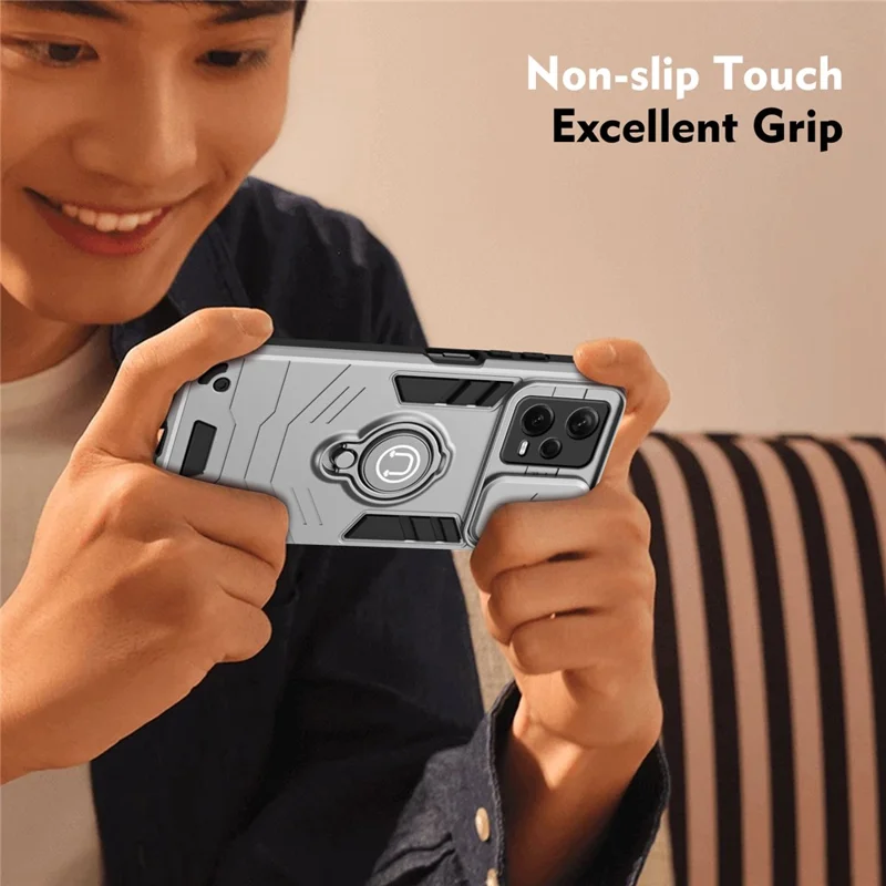 Para Xiaomi Redmi Note 12 Pro+ 5G Case Slide Lens Protection PC+TPU Phone Cover Ring Holder - Cinza