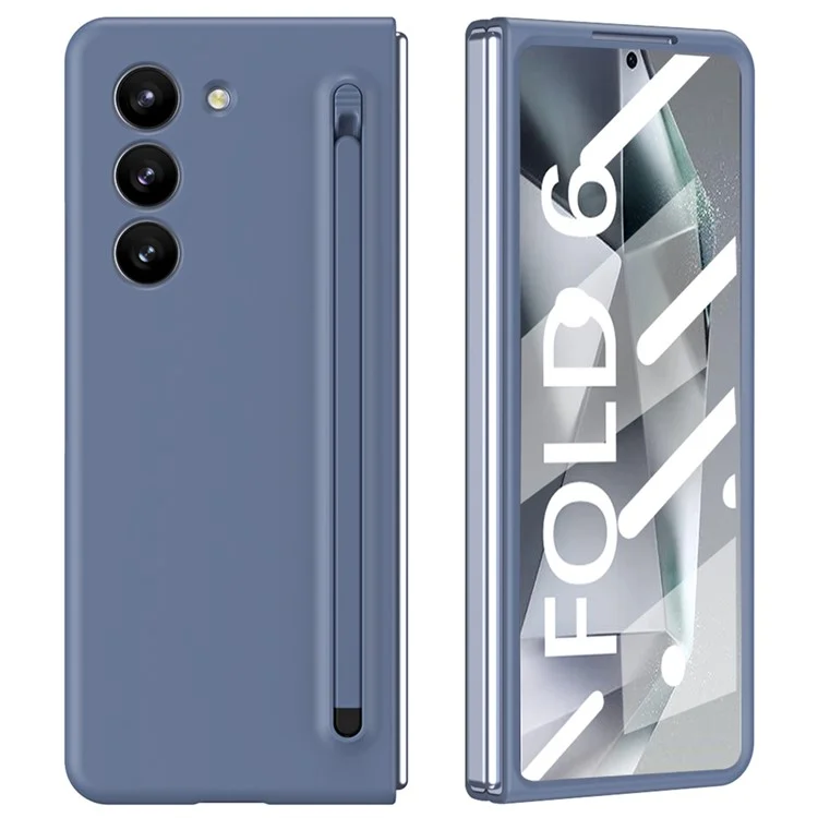 Para Samsung Galaxy Z Fold6 5G Case Shockproof Phone Cover with Stylus / Tempered Glass Film - Blue+Blue Stylus