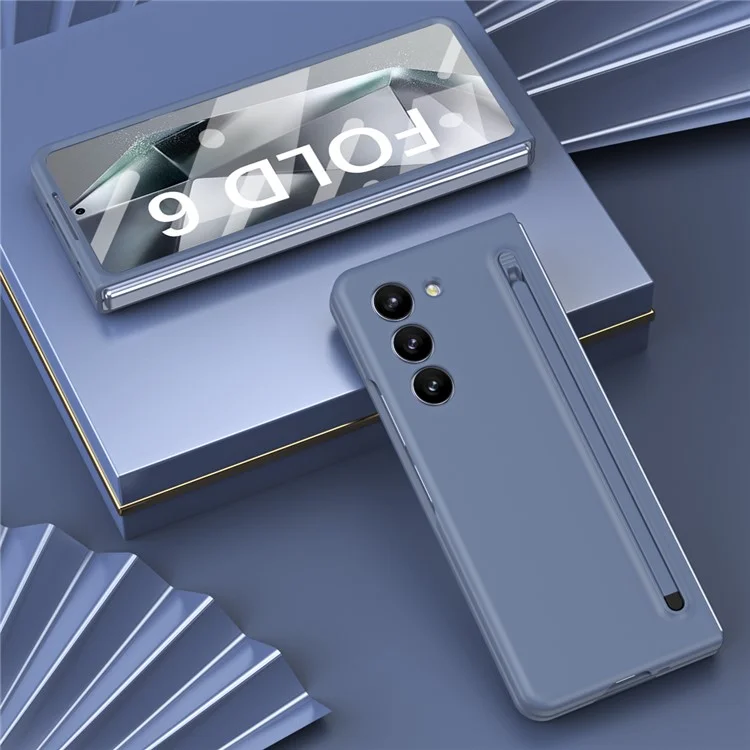Para Samsung Galaxy Z Fold6 5G Case Shockproof Phone Cover with Stylus / Tempered Glass Film - Blue+Blue Stylus