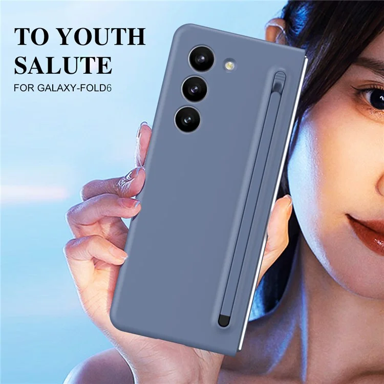 Para Samsung Galaxy Z Fold6 5G Case Shockproof Phone Cover with Stylus / Tempered Glass Film - Blue+Blue Stylus
