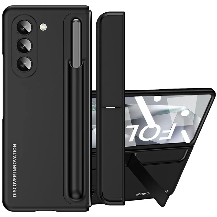 Per Samsung Galaxy Z Fold6 5G Case Hidden Kickstand Hard PC Phone Cover con Screen Film / Stylus - Nero