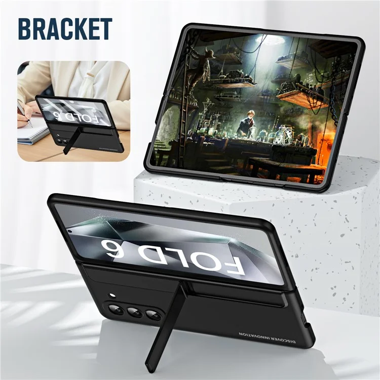 Per Samsung Galaxy Z Fold6 5G Case Hidden Kickstand Hard PC Phone Cover con Screen Film / Stylus - Nero