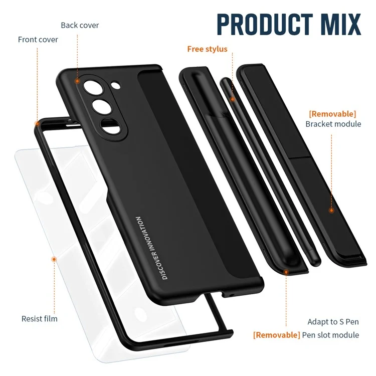 Per Samsung Galaxy Z Fold6 5G Case Hidden Kickstand Hard PC Phone Cover con Screen Film / Stylus - Nero