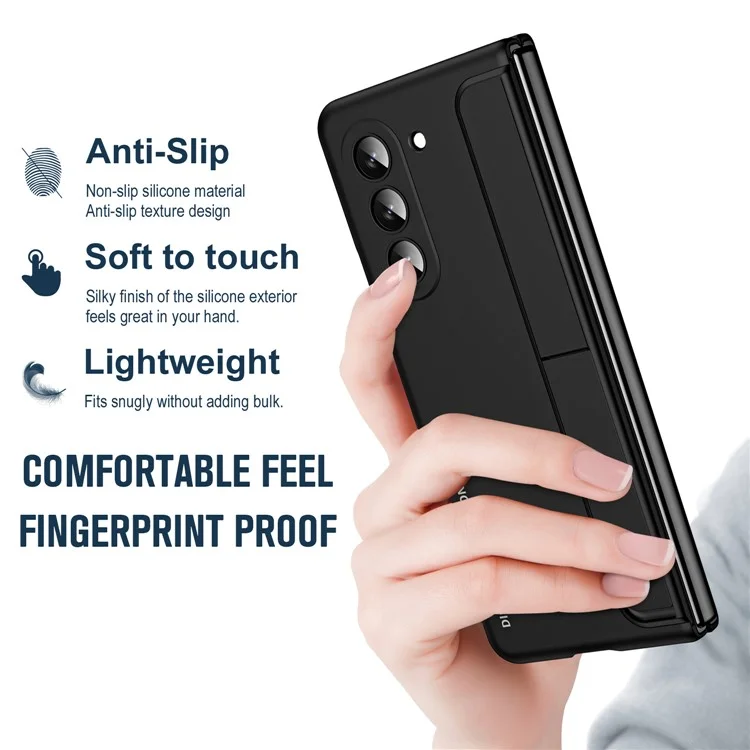 Per Samsung Galaxy Z Fold6 5G Case Hidden Kickstand Hard PC Phone Cover con Screen Film / Stylus - Nero