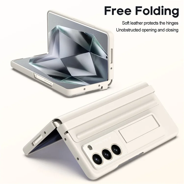 Per Samsung Galaxy Z Fold6 5G Custodia Cerniera Pelle+PC Supporto Custodia Telefonica con Pellicola in Vetro Temperato - Beige