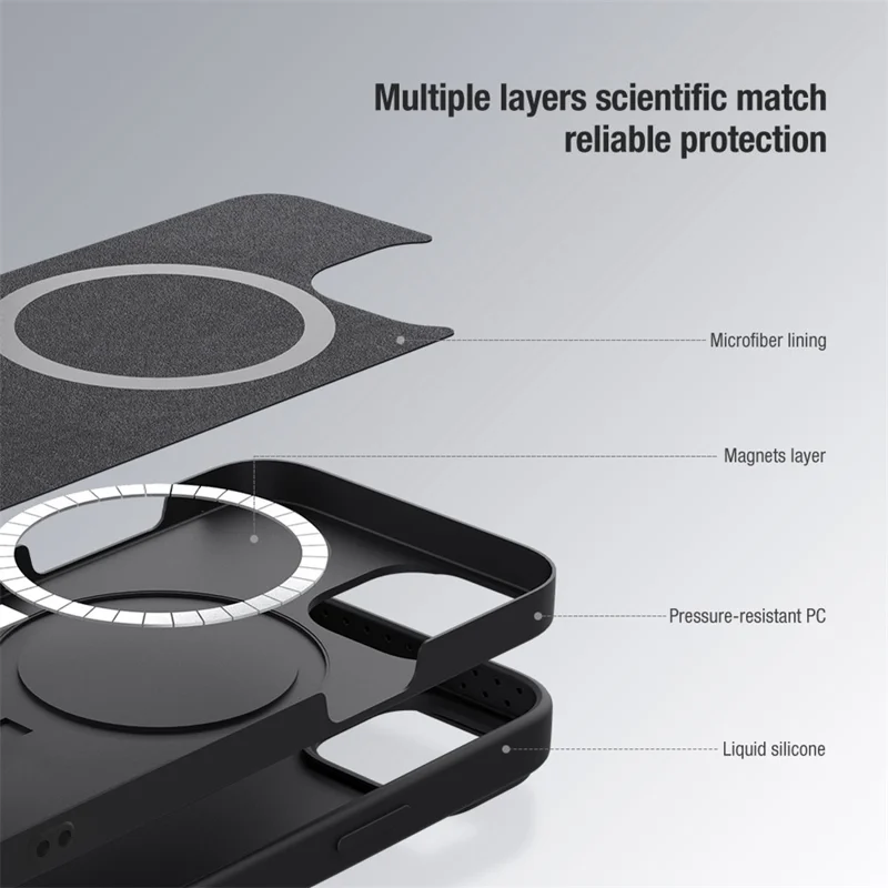 NILLKIN For iPhone 14 Pro Max Magnetic Absorption Phone Cover PC + Silicone Slide Camera Protection Case Compatible with MagSafe - Black